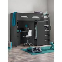 Julian Bowen Max High Sleeper Bed With Desk, Drawers, Pull Out Wardrobe And Hidden Cupboards