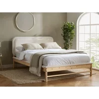 Birlea Emmi White and Oak Boucle Fabric Bed Frame - 5ft King Size