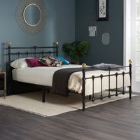 Atlas - Small Double - Black Metal Bed Frame with Antique Brass Finials - Small Double - Happy Beds