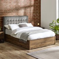 Jackson - Double - Ottoman Storage Bed with Velvet Headboard - Rustic/Grey - Velvet/Wooden - 4ft6 - Happy Beds