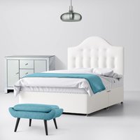 Double - Divan Bed and Victor Buttoned Headboard - White - Fabric - 4ft6 - Happy Beds