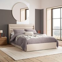Colton – King Size– Boucle Ottoman Storage Bed with Ribbed Headboard – Sand – Fabric – 5ft - Happy Beds