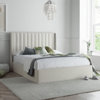 Harper - Double - Winged Ottoman Storage Bed - Natural - Fabric - 4ft6 - Happy Beds