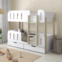 Elisa - Single – Bunk Bed with Underbed Drawers – White/Pale Wood - Particleboard - 3ft