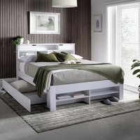 Fabio - Double - Bookcase Bed - 2 Storage Drawers - White - Wood - 4ft6 - Happy Beds