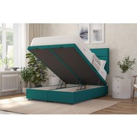 Camellia Traditionally Sprung Mattress + Ottoman Divan Bed, Teal, End Ottoman, King Size